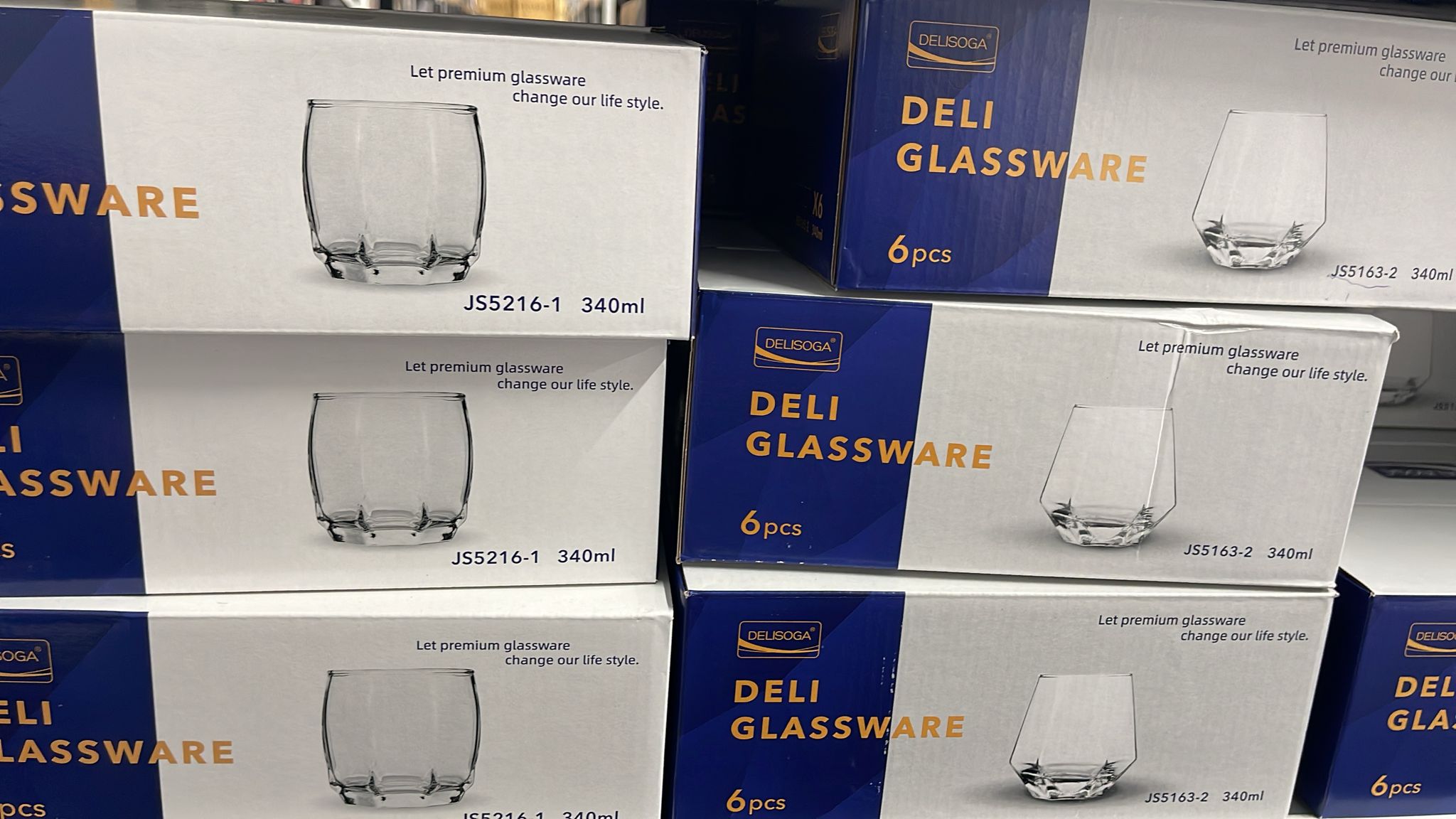 6Pcs Water Glass Set Crystal Clear Deli Glassware