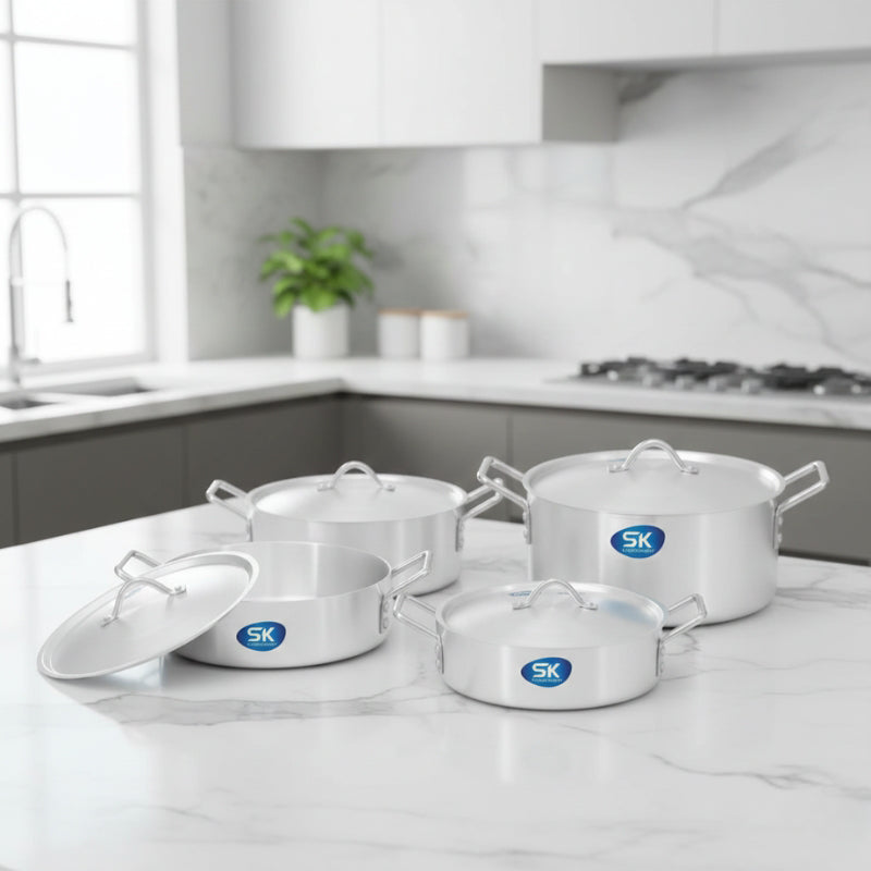 8 Pieces Aluminium Fish Pot / Flat Wok Set