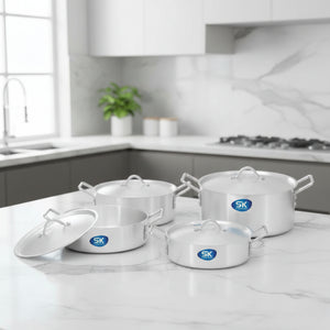 8 Pieces Aluminium Fish Pot / Flat Wok Set