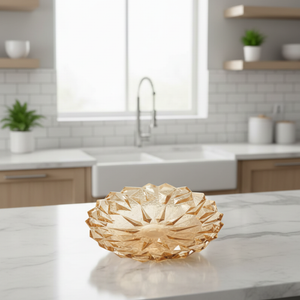 JUMBO GLASS FRUIT PLATTER / SERVING TRAY GOLD