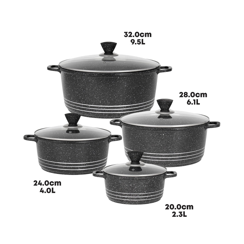 Grace Die-Cast Alumunium Stockpot Set 4pcs (Black)