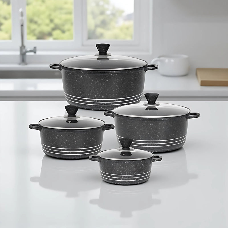 Grace Die-Cast Alumunium Stockpot Set 4pcs (Black)
