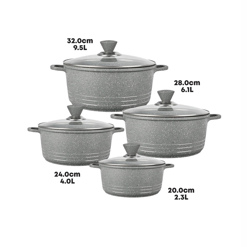 Grace Die-Cast Alumunium Non-Stick Stockpot Set 4pcs (Grey)